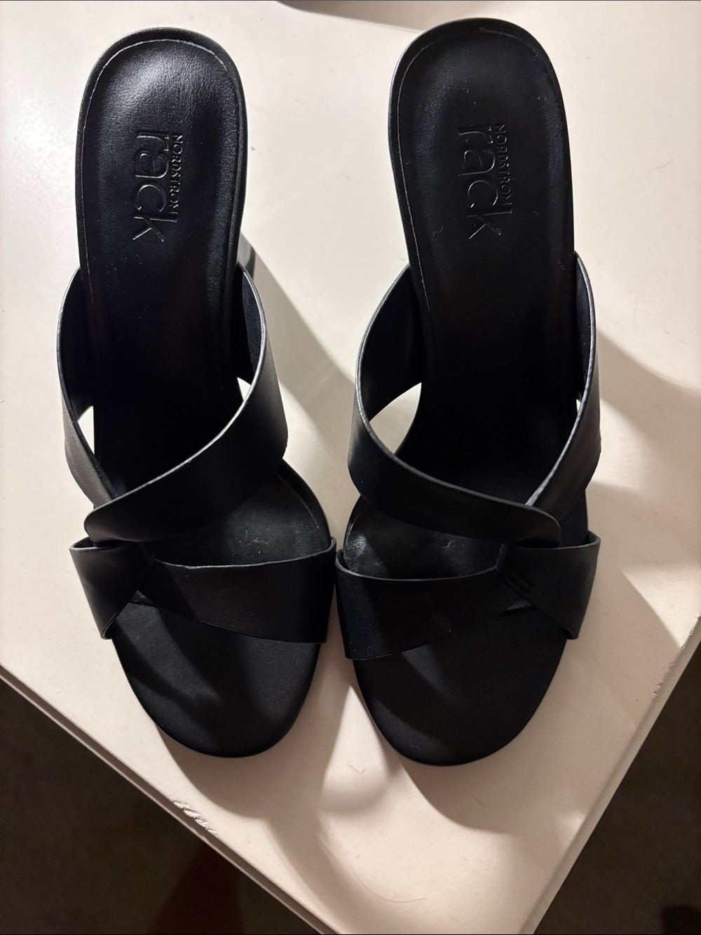 Jack Rogers Black Leather Knot-Front Slide Mules